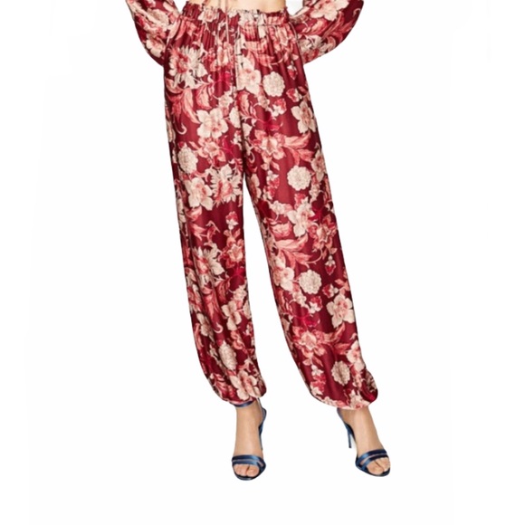 ZARA FLORAL VOLUMINOUS MAROON BLOUSE/ BOTTOM SZ L - Picture 5 of 11